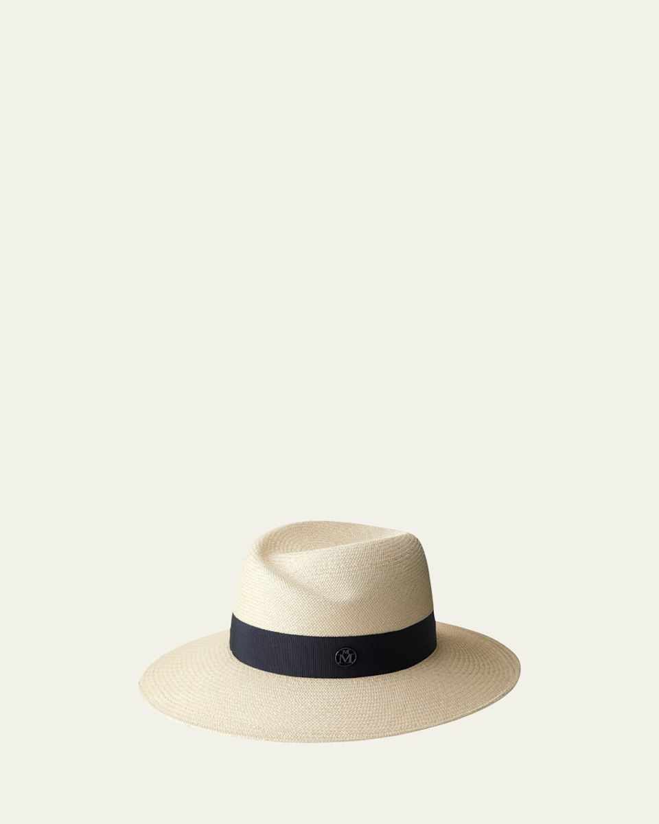 Virginie Timeless Wide-Brim Hat with Navy Ban